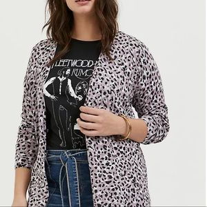 Mauve Pink Leopard Open Front Cardigan